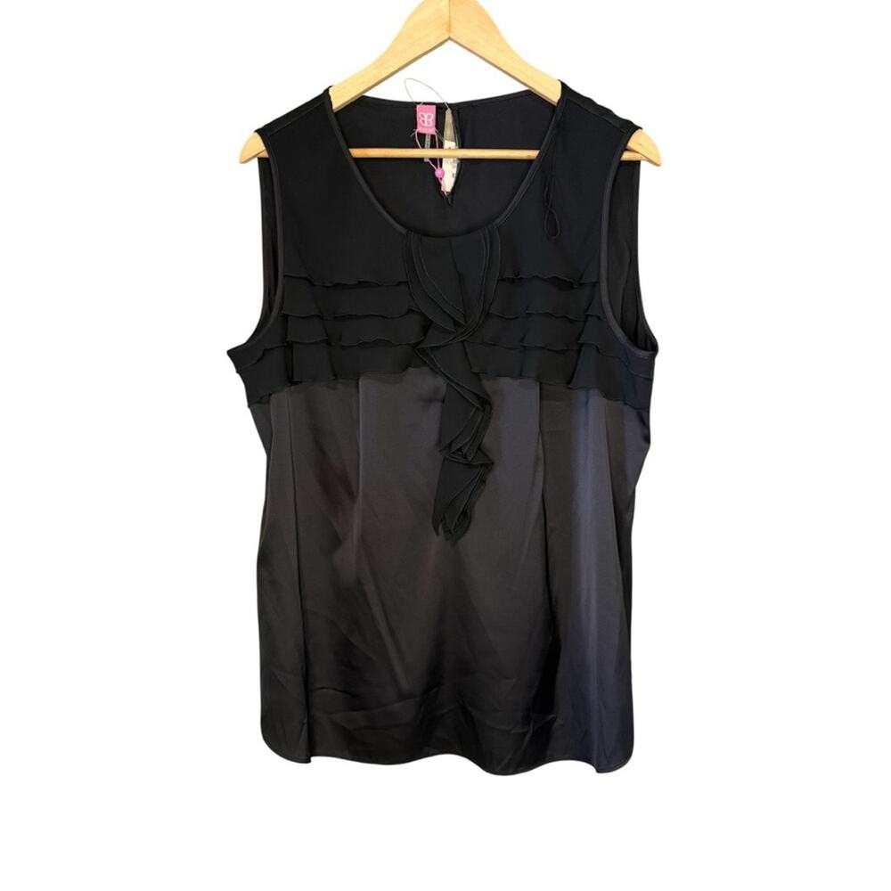 NWT Basler Black Ruffle Satiny Sleeveless Blouse size 16